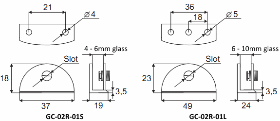 Dimensions of Curved Glass Brackets