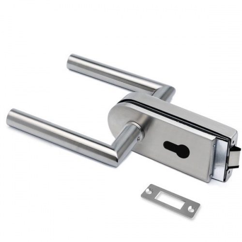 Stainless Steel Glass Door Lock with Mitred Lever Handles - Satin Finish