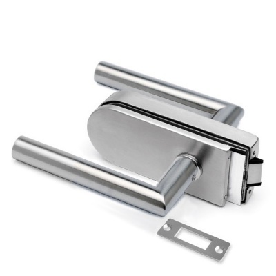 Stainless Steel Glass Door Latch with Mitred Lever Handles - Satin Stainless