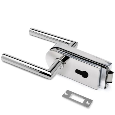 Stainless Steel Glass Door Lock with Mitred Lever Handles - Mirror Polished