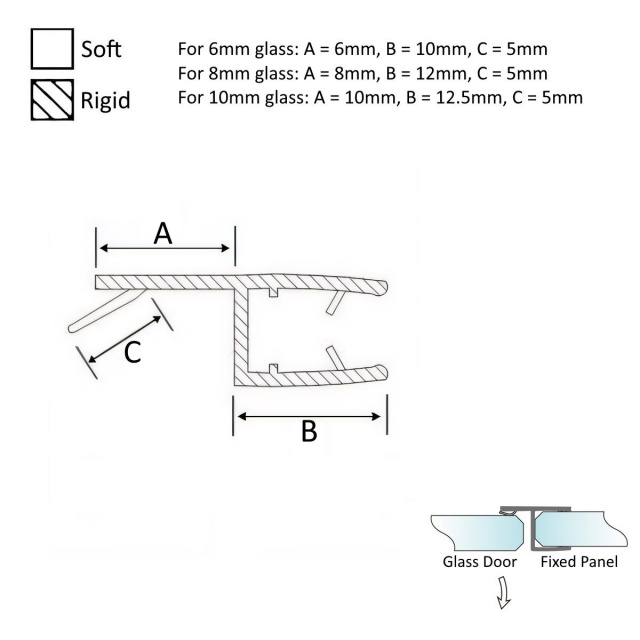 Dry Glaze Shower U-Channel with Insert – for 8mm or 10mm Glass