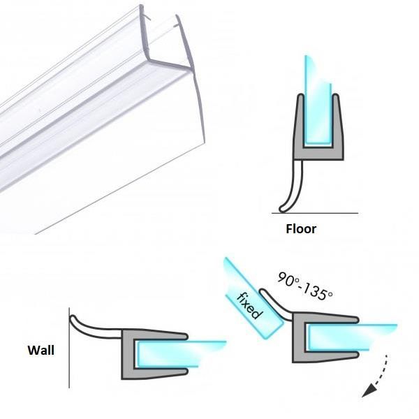 Glass to Wall Sealing Strips with Off-set Lip