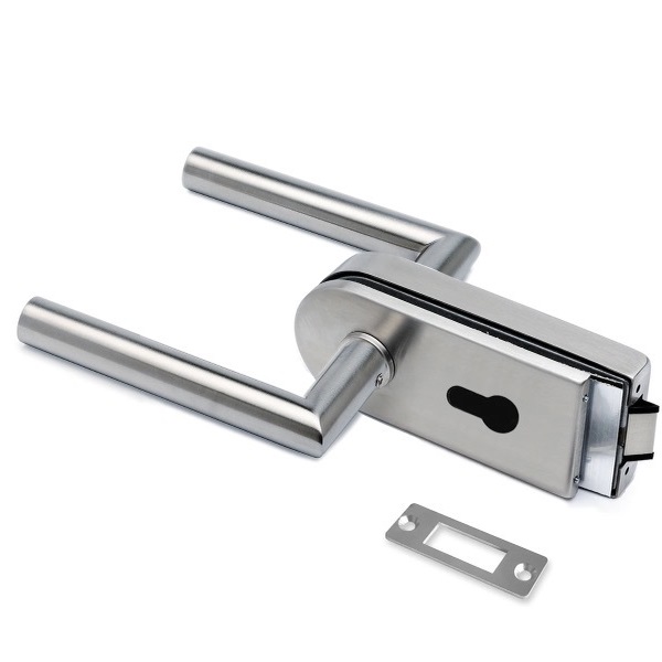 Stainless Steel Glass Door Lock with Mitred Lever Handles - Satin Finish