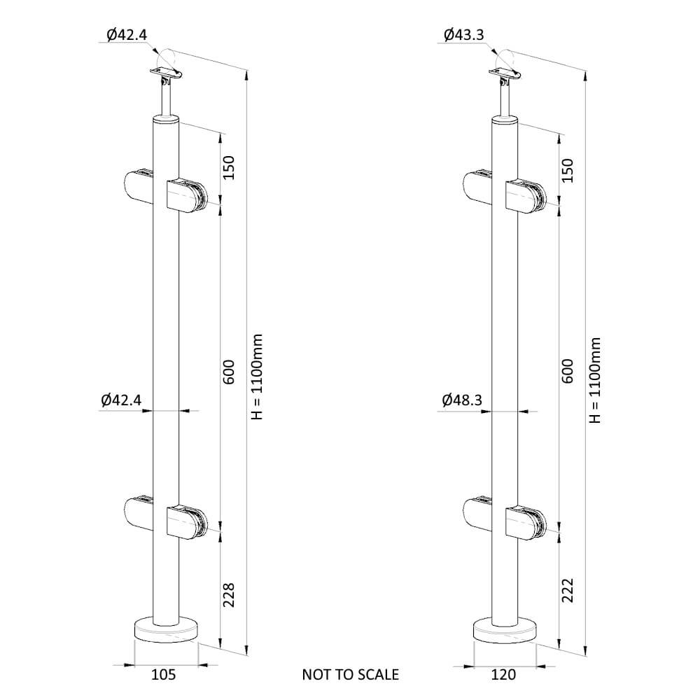Middle Post 180 Degree Middle Post | Glass Baluster Post