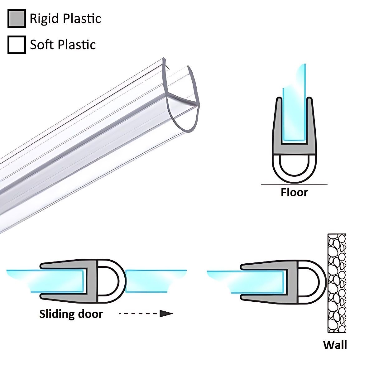 Glass to Wall / Floor Sealing Strips with Bubble Seal