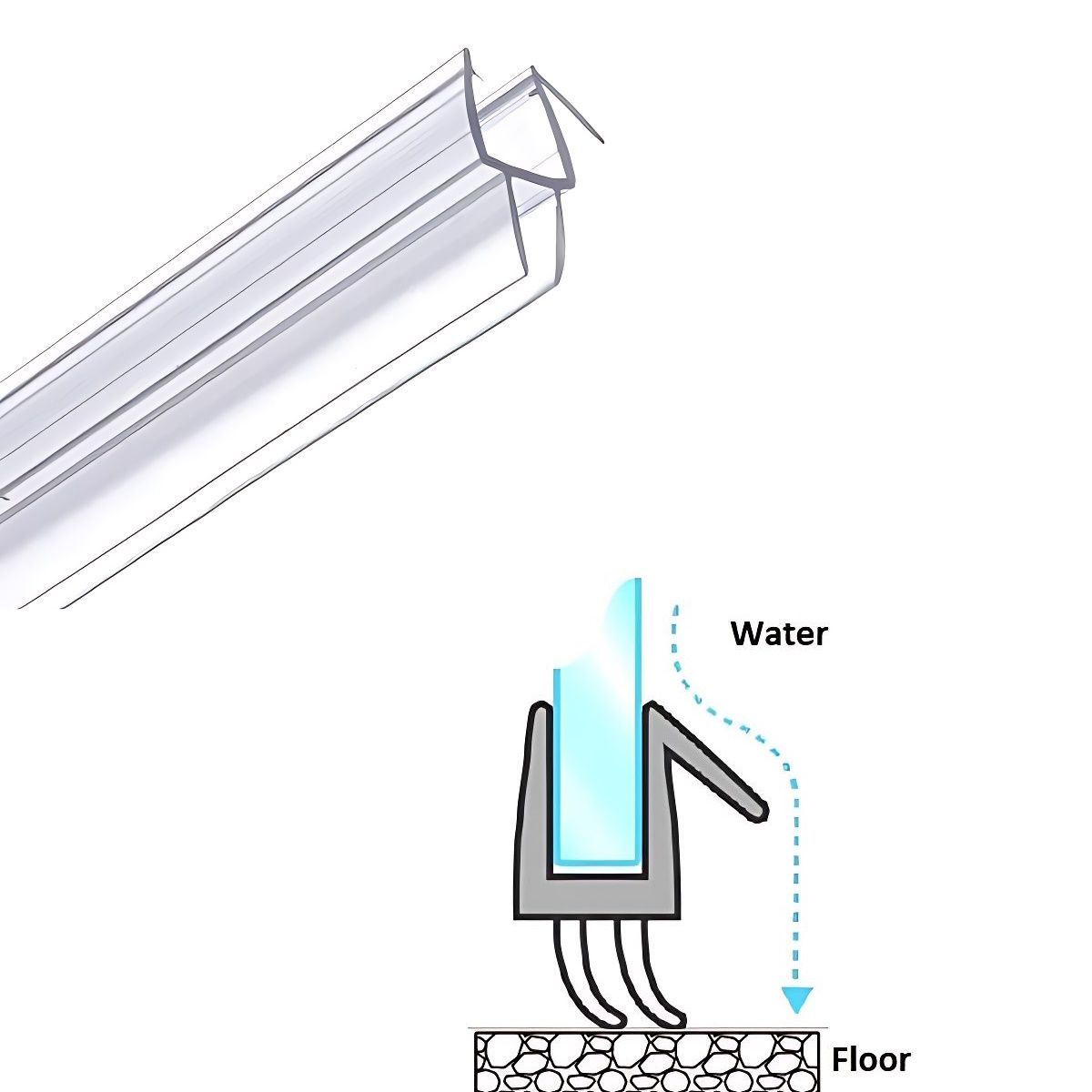 Glass to Floor Sealing Strips with Central Lips - 950mm