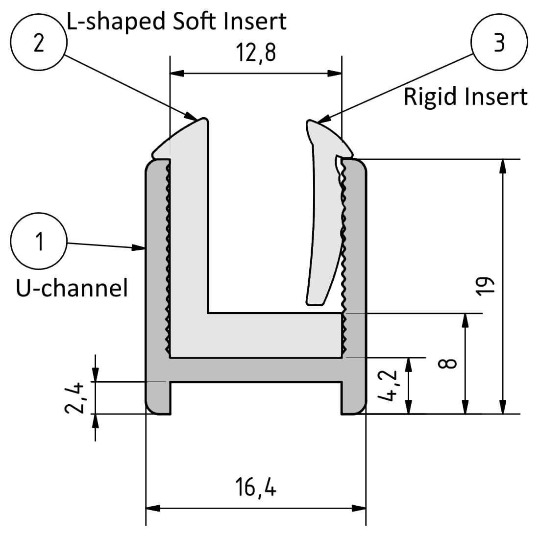 Dry Glaze Shower U-Channel with Insert - for 8mm or 10mm Glass