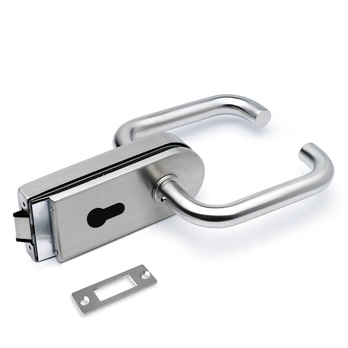 Stainless Steel Glass Door Lock with Lever Handles - Wall-to-Glass
