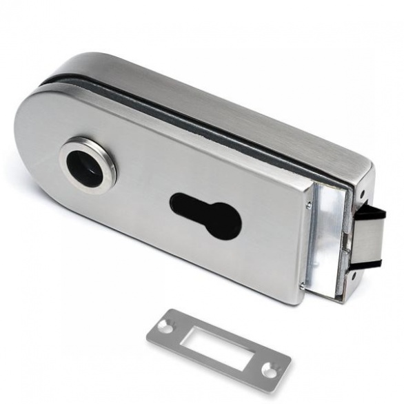 Glass Door Lock Body without Handles or Cylinder - Satin