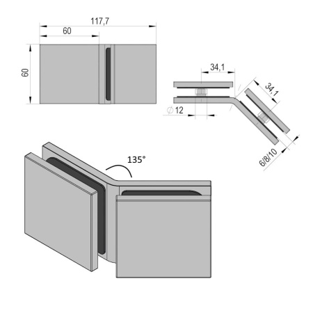 Prime Glass Bracket to Joint Shower Screens at 135 Degree