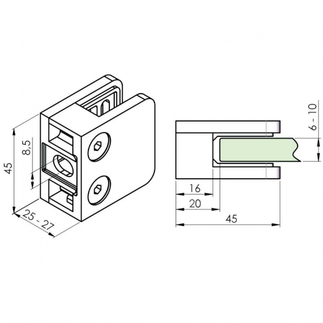 Small Square Glass Clamp with Flat Base