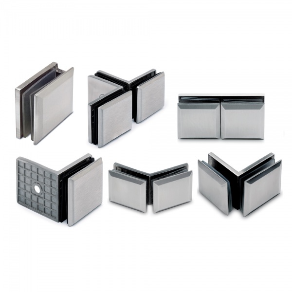 Stainless Steel Square Glass Clip with Bevelled Edge
