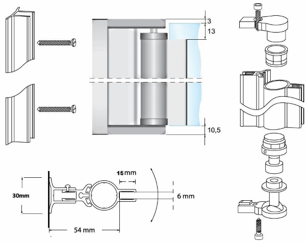 Aluminium Pivot Shower Door Hinge